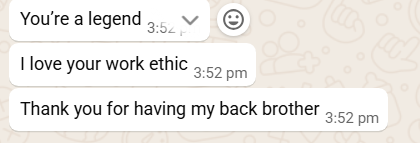 Screenshot of a client feedback message