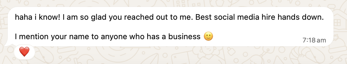 Screenshot of a client feedback message