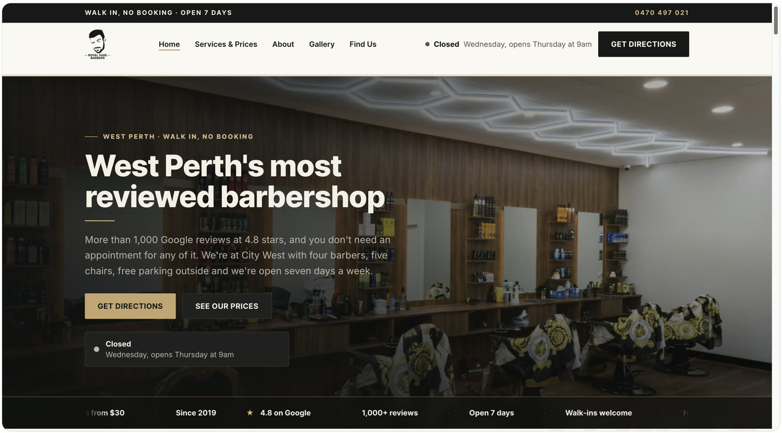 Royal Fade website homepage
