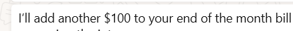 Screenshot of a client feedback message